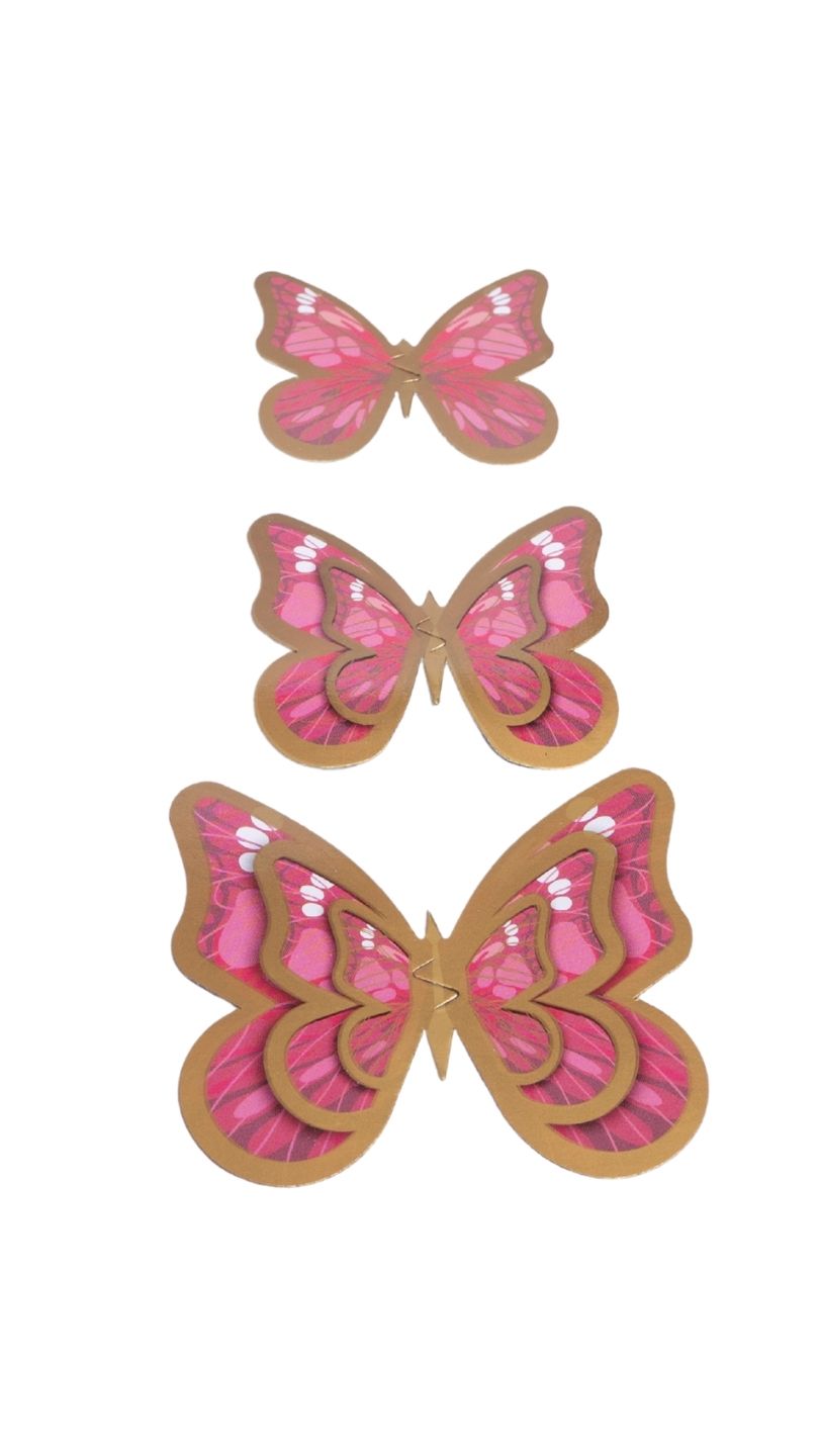 Gold Yaldızlı Pembe Kelebek Pasta Süsü